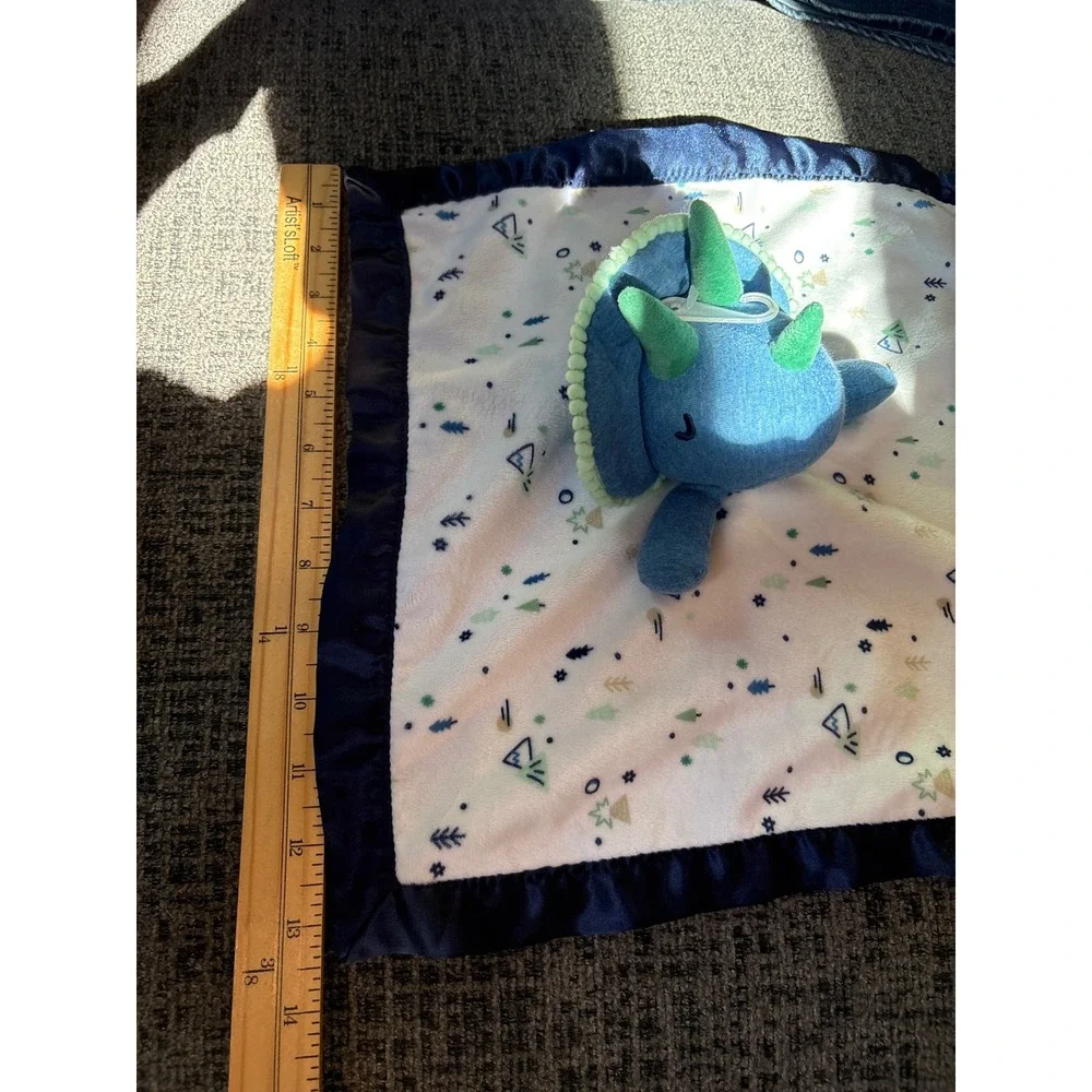Cloud Island Blue Triceratops Dinosaur Security Blanket Lovey Forest Print 14in